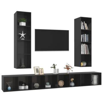 Wall-mounted TV Cabinets 4 pcs High Gloss Black Engineered Wood