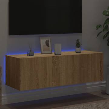 TV Wall Cabinet with LED Lights Sonoma Oak 100x35x31 cm