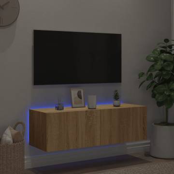 TV Wall Cabinet with LED Lights Sonoma Oak 100x35x31 cm