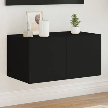 TV Wall Cabinet with LED Lights Black 60x35x31 cm