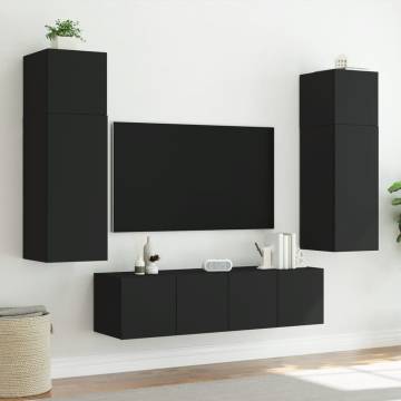 TV Wall Cabinet with LED Lights Black 60x35x31 cm