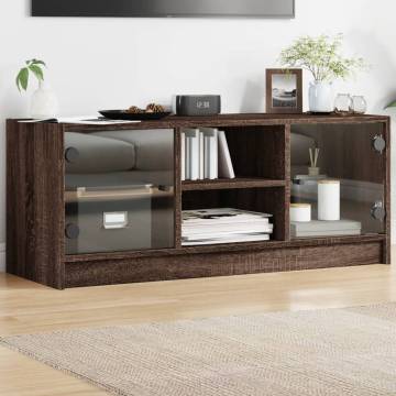 TV Cabinet with Glass Doors Brown Oak 102x37x42 cm