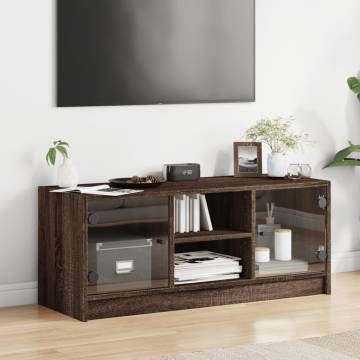 TV Cabinet with Glass Doors Brown Oak 102x37x42 cm