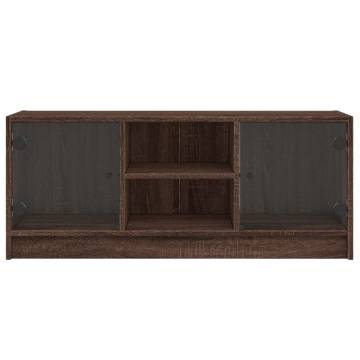 TV Cabinet with Glass Doors Brown Oak 102x37x42 cm