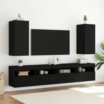 TV Wall Cabinet with LED Lights Black 30.5x35x70 cm