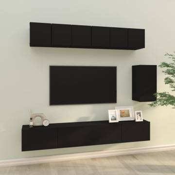 6 Piece TV Cabinet Set Black Engineered Wood