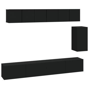 6 Piece TV Cabinet Set Black Engineered Wood