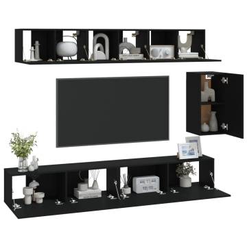 6 Piece TV Cabinet Set Black Engineered Wood