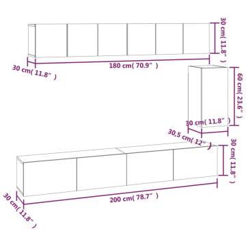 6 Piece TV Cabinet Set Black Engineered Wood