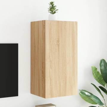 TV Wall Cabinet with LED Lights Sonoma Oak 40.5x35x80 cm