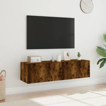 TV Wall Cabinets with LED Lights 2 pcs Smoked Oak 60x35x31 cm