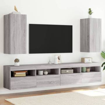 TV Wall Cabinets with LED Lights 2 pcs Grey Sonoma 30.5x35x70 cm