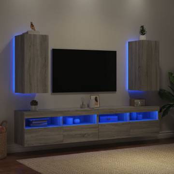 TV Wall Cabinets with LED Lights 2 pcs Grey Sonoma 30.5x35x70 cm