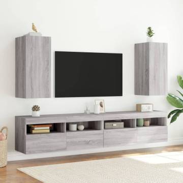 TV Wall Cabinets with LED Lights 2 pcs Grey Sonoma 30.5x35x70 cm