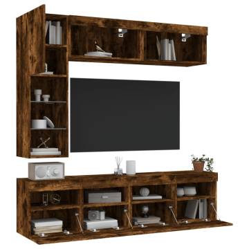 7 Piece TV Wall Cabinet Set with LED Lights Smoked Oak