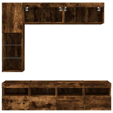 7 Piece TV Wall Cabinet Set with LED Lights Smoked Oak