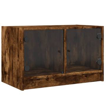 TV Cabinet with Glass Doors Smoked Oak 68x37x42 cm