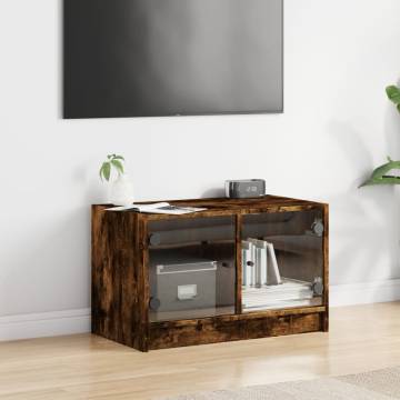 TV Cabinet with Glass Doors Smoked Oak 68x37x42 cm