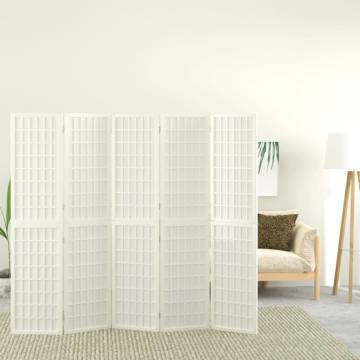 Folding 5-Panel Room Divider Japanese Style 200x170 cm White