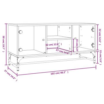 TV Cabinet with Glass Doors Smoked Oak 102x37x50 cm