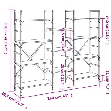 Bookshelf Grey Sonoma 160x28.5x136.5 cm Engineered Wood