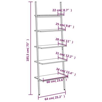 5-Tier Leaning Shelf Light Brown and Black 64x34x185.5 cm