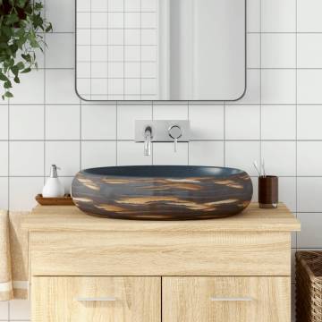 Countertop Basin Brown and Blue Oval 59x40x15 cm Ceramic