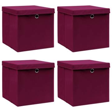 Storage Boxes with Lids 4 pcs Dark Red 32x32x32 cm Fabric