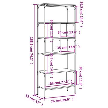 Bookcase 5-Tier Smoked Oak 76x33x188.5 cm Engineered Wood