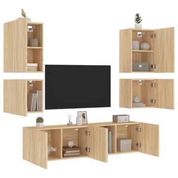 6 Piece TV Wall Units Sonoma Oak Engineered Wood