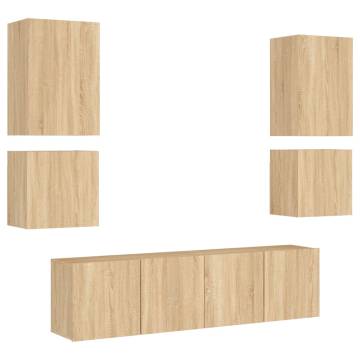 6 Piece TV Wall Units Sonoma Oak Engineered Wood