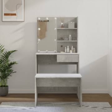 Dressing Table Set with LED High Gloss White Engineered Wood