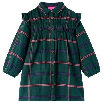 Kids' Dress with Long Sleeves and Ruffles Dark Green 116