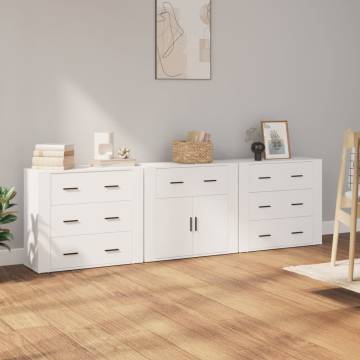 Sideboards 3 pcs White Engineered Wood