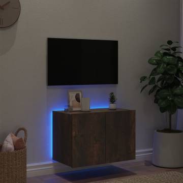 TV Wall Cabinet with LED Lights Smoked Oak 60x35x41 cm