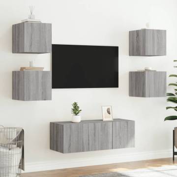 TV Wall Cabinets with LED Lights 2 pcs Grey Sonoma 30.5x35x30 cm