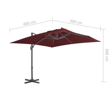 Cantilever Umbrella with Aluminium Pole Bordeaux Red 400x300 cm