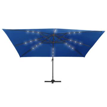 Cantilever Umbrella with LED Lights and Aluminium Pole 400x300 cm Azure blue