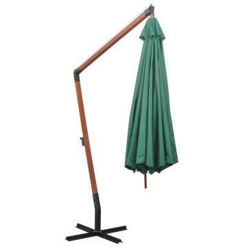 Hanging Parasol 350 cm Wooden Pole Green