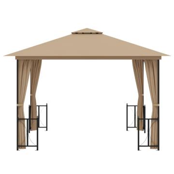 Gazebo with Sidewalls&Double Roofs 3x3 m Taupe