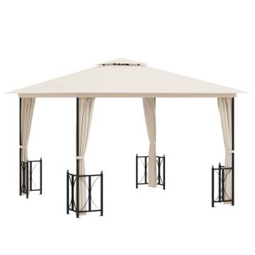 Gazebo with Sidewalls&Double Roofs 3x3 m Cream