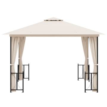 Gazebo with Sidewalls&Double Roofs 3x3 m Cream