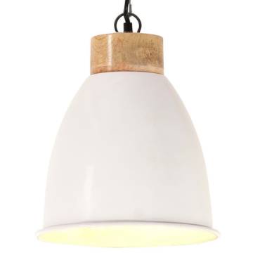 Industrial Hanging Lamp White Iron & Solid Wood 23 cm E27