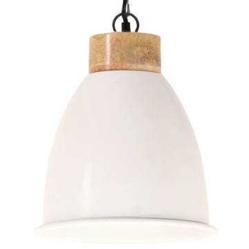 Industrial Hanging Lamp White Iron & Solid Wood 23 cm E27