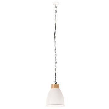 Industrial Hanging Lamp White Iron & Solid Wood 23 cm E27