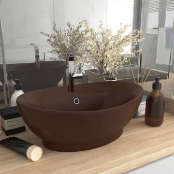 Luxury Basin Overflow Oval Matt Dark Brown 58.5x39 cm Ceramic