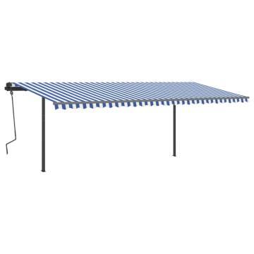 Manual Retractable Awning with Posts 6x3.5 m Blue and White