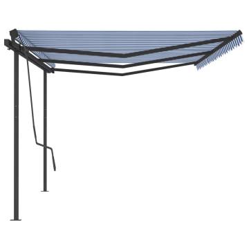 Manual Retractable Awning with Posts 6x3.5 m Blue and White