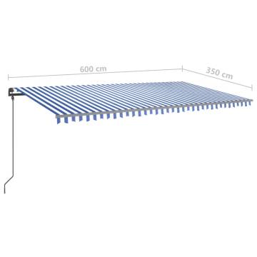 Manual Retractable Awning with Posts 6x3.5 m Blue and White