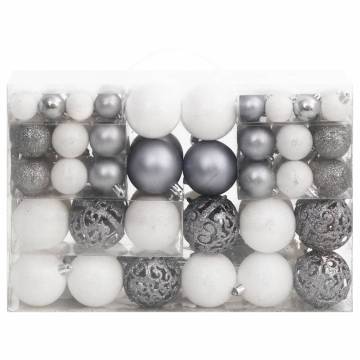 111 Piece Christmas Bauble Set White and Grey Polystyrene